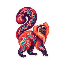 Load image into Gallery viewer, Red Ruffed Lemur folk art ornament O412 on white, laser-cut maple wood, made in USA