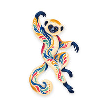 Load image into Gallery viewer, Sifaka folk art ornament O413 on white, laser-cut maple wood, made in USA