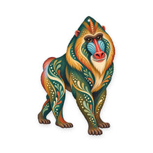 Load image into Gallery viewer, Mandrill folk art ornament O419 on white, laser-cut maple wood, made in USA