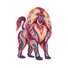 Load image into Gallery viewer, Gelada folk art ornament O420 on white, laser-cut maple wood, made in USA