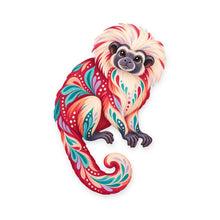Load image into Gallery viewer, Cotton-Top Tamarin folk art ornament O424 on white, laser-cut maple wood, made in USA