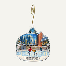 Load image into Gallery viewer, Brandywine Museum of Art ice rink ornament OC1551 with guide-matched lettering and gold hook