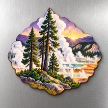 Load image into Gallery viewer, Steam Forest M109 wooden magnet on a stainless steel refrigerator with a subtle laser-cut wood edge