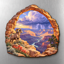 Load image into Gallery viewer, Desert Thundercloud M123 wooden magnet on a stainless steel refrigerator with a subtle laser-cut wood edge