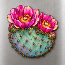 Load image into Gallery viewer, Beavertail Bloom M132 wooden magnet on a stainless steel refrigerator with a subtle laser-cut wood edge
