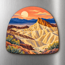 Load image into Gallery viewer, Zabriskie Folds M135 wooden magnet on a stainless steel refrigerator with a subtle laser-cut wood edge