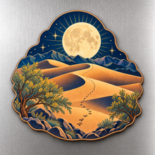 Load image into Gallery viewer, Mesquite Dune Tracks M137 wooden magnet on a stainless steel refrigerator with a subtle laser-cut wood edge