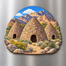 Load image into Gallery viewer, Charcoal Kilns M138 wooden magnet on a stainless steel refrigerator with a subtle laser-cut wood edge
