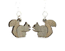 Load image into Gallery viewer, Squirrel wood earrings — squirrel with curled tail in laser-cut wood, made in USA