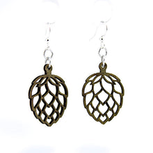 Load image into Gallery viewer, Hoppy blossom earrings β beer hop flowers in laser-cut wood, made in USA