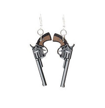 Load image into Gallery viewer, Western revolver pistol earrings, eco-friendly laser-cut jewelry made in USA