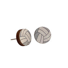 Load image into Gallery viewer, Volleyball stud earrings with panel seam detail, eco-friendly jewelry made in USA