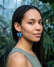 Load image into Gallery viewer, Blue Butterfly Earrings #1294 shown on model