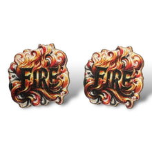 Load image into Gallery viewer, Fire flame emoji stud earrings, eco-friendly laser-cut jewelry made in USA