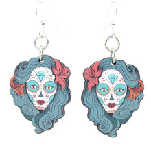 Load image into Gallery viewer, La Calavera Catrina wood earrings β Day of the Dead Catrina figure, laser-cut wood, made in USA