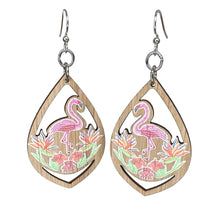 Load image into Gallery viewer, Tropicana Flamingo Bamboo Earrings #906

