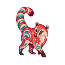 Load image into Gallery viewer, Coati folk art ornament O408 on white, laser-cut maple wood, made in USA
