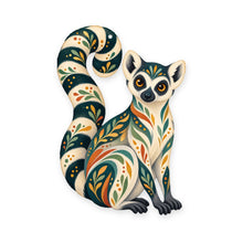 Load image into Gallery viewer, Ring-Tailed Lemur folk art ornament O411 on white, laser-cut maple wood, made in USA
