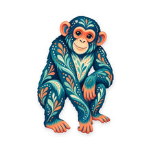 Load image into Gallery viewer, Chimpanzee folk art ornament O417 on white, laser-cut maple wood, made in USA
