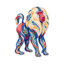 Load image into Gallery viewer, Hamadryas Baboon folk art ornament O421 on white, laser-cut maple wood, made in USA
