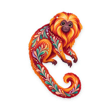 Load image into Gallery viewer, Golden Lion Tamarin folk art ornament O422 on white, laser-cut maple wood, made in USA
