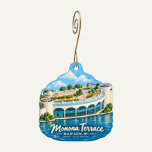 Load image into Gallery viewer, Monona Terrace Community &amp; Convention Center Logo custom wood ornament OC1028 hanging on hook

