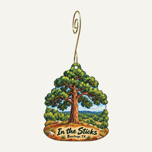 Load image into Gallery viewer, In the Sticks Logo custom wood ornament OC1031 hanging on hook
