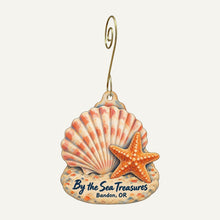 Load image into Gallery viewer, By the Sea Treasures Logo custom wood ornament OC1037 hanging on hook

