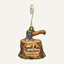 Load image into Gallery viewer, Small Axe Productions Logo custom wood ornament OC1040 hanging on hook

