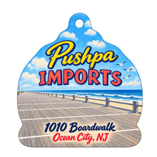 Load image into Gallery viewer, Pushpa Imports Logo custom wood ornament OC1046 on white
