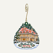 Load image into Gallery viewer, Union Rose Christmas custom wood ornament OC1053 hanging on hook
