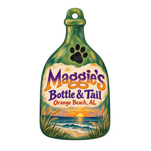 Load image into Gallery viewer, Maggie's Bottle &amp; Tail Logo custom wood ornament OC1082 on white
