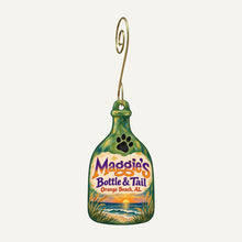 Load image into Gallery viewer, Maggie's Bottle &amp; Tail Logo custom wood ornament OC1082 hanging on hook
