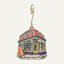 Load image into Gallery viewer, Chelsea Dry Goods Logo custom wood ornament OC1091 hanging on hook
