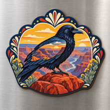 Load image into Gallery viewer, Canyon Raven M116 wooden magnet on a stainless steel refrigerator with a subtle laser-cut wood edge
