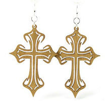 Load image into Gallery viewer, Cross wood earrings — simple Christian cross in laser-cut wood, made in USA
