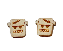 Load image into Gallery viewer, Monster stud earrings — cute monster studs in wood, made in USA
