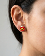 Load image into Gallery viewer, Heart Eye Emoji Stud Earrings #3120 shown on model
