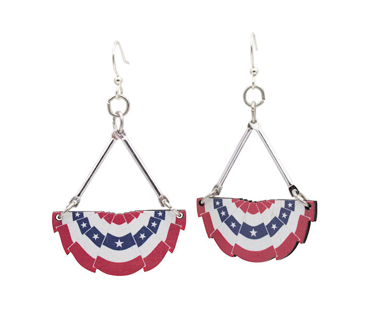 USA Pleated Fan Flag Earrings #1638