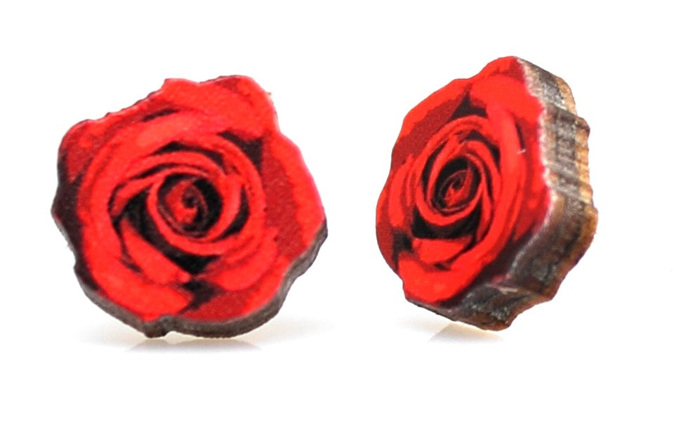 Deep Red Rose Stud Earrings #3021