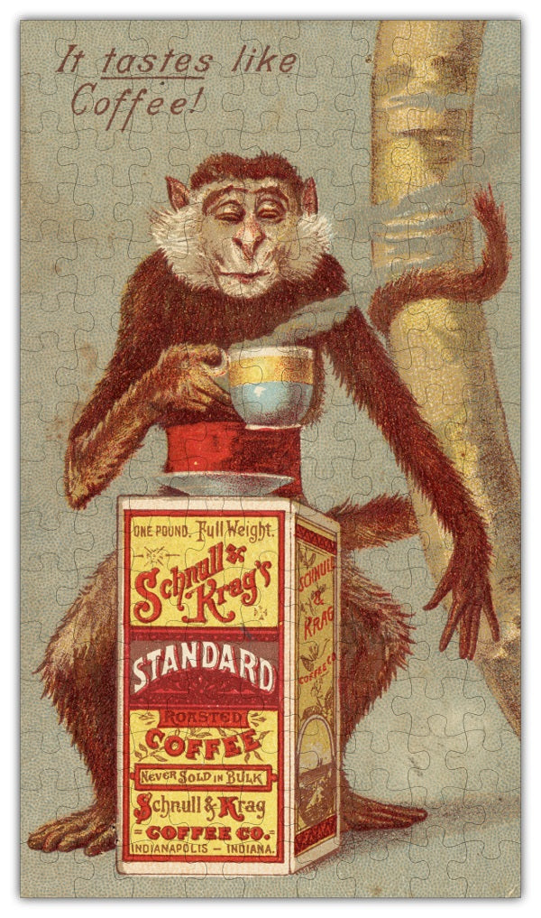 Coffee Monkey Vintage Poster Wooden Jigsaw Puzzle #6711