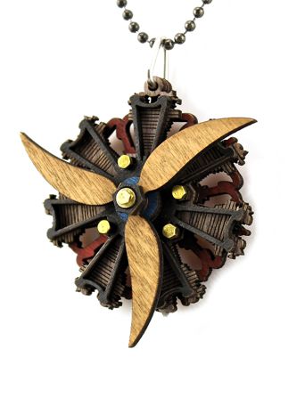 Radial Three Propeller Engine Necklace 7002A